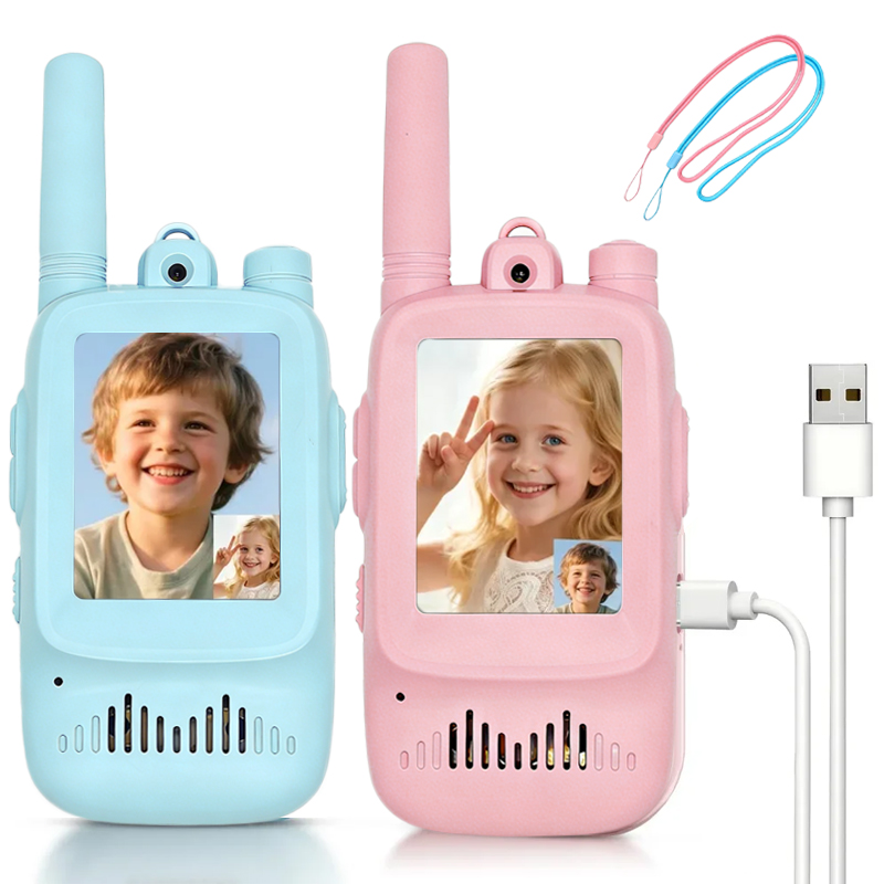 Outdoor Adventure Games - 2 Stück Kinder-Video-Walkie-Talkie, wiederaufladbar, für drinnen